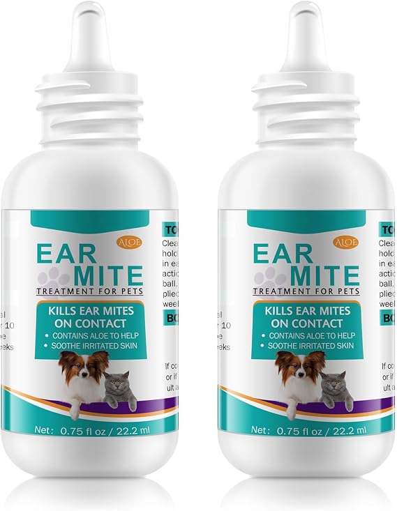 FANSHI 2 PCS Ear Treatment for Dogs & Cats, Cat Ear Care Cleaning with Aloe - Gentle Ear Cleaner Drop Soothing & Clean, Helps Remove Debris & Soothe Itchy Ears, 0.75 fl oz