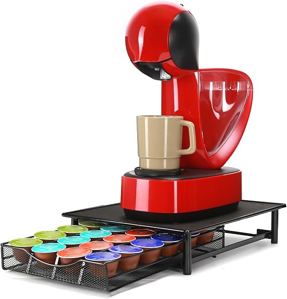 Coffee Pod Holder Drawer Compatible With Dolce Gusto Capsules. | Small Metal Coffee Capsule Storage Drawer Organiser for 24 Capsules,Coffee Machine Stand,Ideal for Small Spaces,Black.