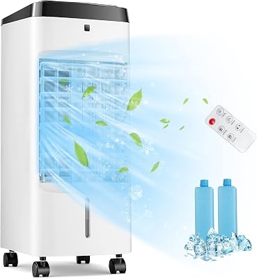 GOFLAME Evaporative Air Cooler Portable, 3-in-1 Humidifying Cooling Fan with Remote, 3.5L Water Tank, 2 Ice Packs, 4 Wind Modes, 3 Speeds & 12H Timer, 70 Oscillation Swamp Cooler for Home Office