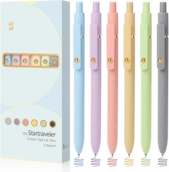 FIOVER Colored Pens, 6 Pack Colorful Gel Pens, Medium Point 0.7mm, Smooth Writing Pens Multicolor for Journaling, Drawing, Doodling, and Note Taking