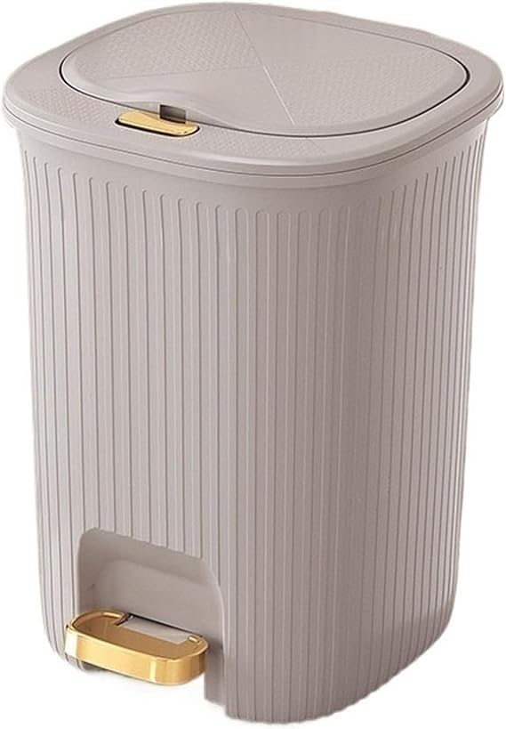 Dustbin 8/10/15/20 Liter Bathroom Trash Can with Lid, Narrow Plastic Trash Can with Pressure Strip and Gold Pedal for Living Room, Bedroom, Office, Kitchen Kitchen Bin(Gris,20L)