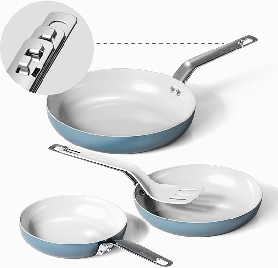 Nonstick Frying Pans Skillets, 3 Pcs Ceramic Coating Pans Set | Swiss Nonstick Coating, PFAS/PTFE/PFOA-Free, Stackable Design, Oven & Dishwasher Safe, 8/9.5/11 Inch