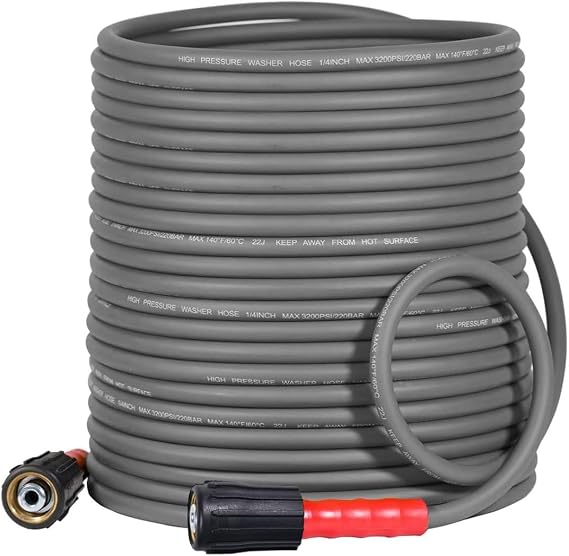 YAMATIC Flexible Pressure Washer Hose 100FT 1/4", 3200 PSI, M22-14mm Female Ends, Kink-Resistant Replacement for Gas/Electric Power Washer Troy-Bilt Ryobi Craftsman, Grey