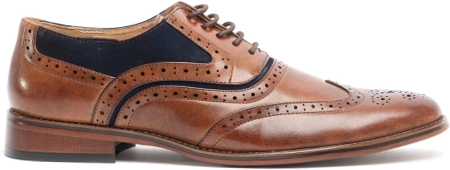 Goor M499B Brown/Navy Mens Oxford Brogue Shoes, Size 9