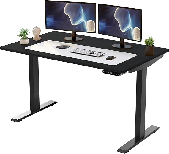 Rise UP Dual Motor Electric Standing Desk 60x30 Black Desktop Premium Ergonomic Adjustable Height sit Stand up Home Office Computer Desk Table Motorized Powered Modern Furniture Small Standup Table