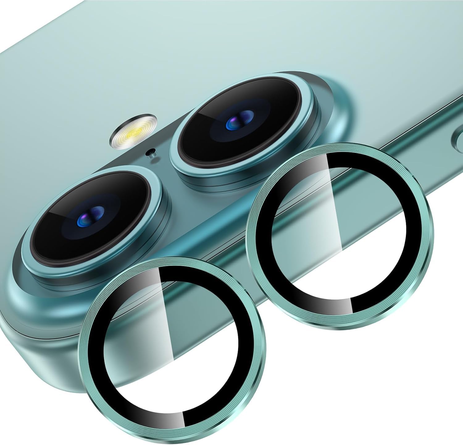 Happy Trend iPhone 16 and iPhone 16 Plus Compatible Camera Glass Lens Protective Ring Set - Green