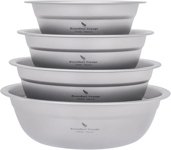Boundless Voyage Camping Plate Titanium Pan Dish Bowls Set Ultralight Dinner Plate Stackable Tableware Set for Outdoor Home Kitchen D-Ti1148t