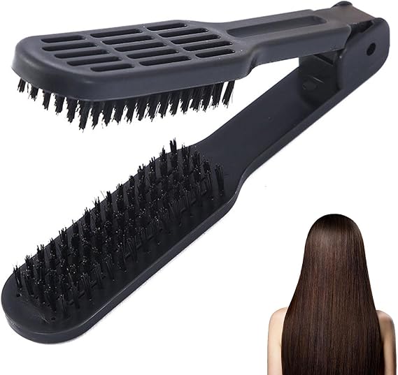 Double Brush Comb,Hair Straightening Brush Double Sided Hair Straightening Comb Heat Resistant Hair Straightening Brush With Handle for All Hair Types(black)