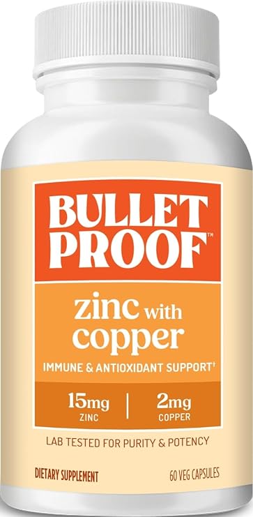 Bulletproof Zinc with Copper Capsules, 60 Count, Minerals and Antioxidant Supplement for Immunity and Mood