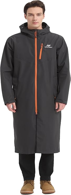 NORDIC OUTLAND Rain Jacket Men,Waterproof Breathable Long Raincoat with Hood Mesh Lining,Windbreaker for outdoor activities