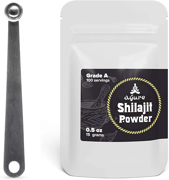 Ayure Shilajit Powder + Free Measuring Spoon, 100 Servings, Wildcrafted in Siberia, 100% Pure Organic Trace Minerals Complex