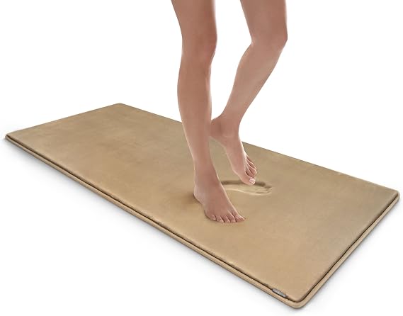 SoftLux Solid Bath Mat for Bathroom, Extra Thick Memory Foam Bathroom Rugs with GripTex Skid-Resistant Base, Charcoal Infused Absorbent Bath Mat, 24x58, Runner, Linen