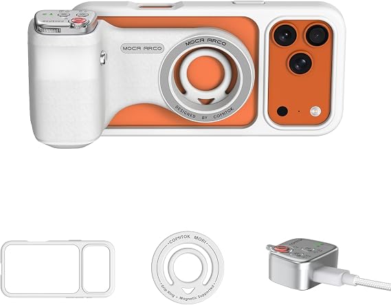 COMITOK iPhone Pro Max Camera Grip MOCA ARCO with Case for iOS26, Compatible with iOS17/iOS18, Phone Camera Grip with Enhanced Handle & Anti-Drop Detachable Remote for Easy Shooting, YouTube, Tiktok