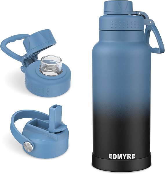 32 oz Insulated Water Bottle 2 Lids Stainless Steel Vacuum Flask