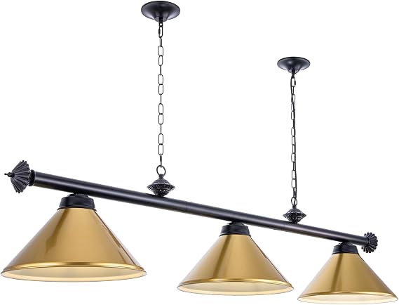 Wellmet 3 Light Pool Table Light, Billiard Lighting for 7' 8' Pool Table | with Gold Metal Lamp Shades, Modern Kitchen Island Light Hanging Light Fixture, Game Room, Billiard Room, Man Cave