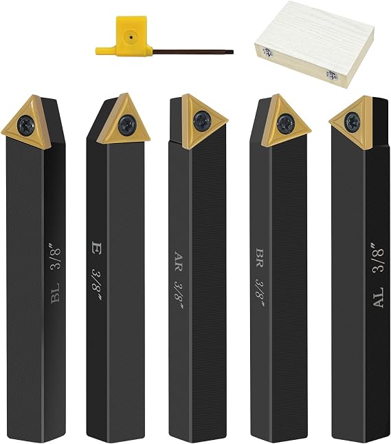 Metal Lathe Cutting Tools,5pcs 3/8" Shank | Indexable Carbide Lathe Turning Tool Holder with Tin Coated Carbide Inserts,for Turning Grooving Threading