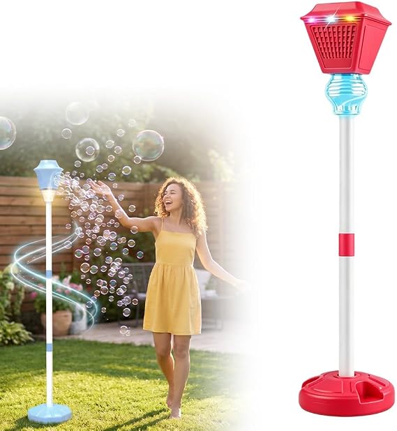 Automatic Bubble Machine, 2026 Upgraded Rechargeable Bubble Maker, Multi-Functional LED Bubble Machine for Celebrations, Adjustable Height Bubble for Parties and Weddings (Red)