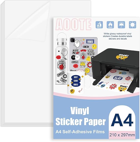 Clear Sticker Printer Paper, 12 Sheets Printable Vinyl Stickers Paper, 297x210mm A4 Transparent Glossy Vinyl Sticker Paper for Laser, Use for Office, Clear
