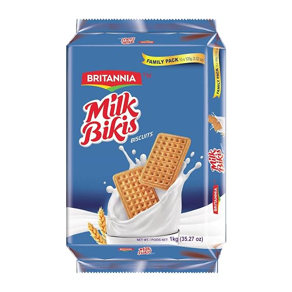 Britannia Milk Bikis Cookies 35.20oz (1kg) - Cream Sandwiched Crispy Cookies - Kids Favorite Breakfast & Tea Time Snacks (Pack of 1)