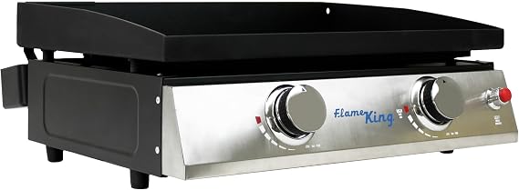 Flame King 22-inch Double Burner Flat Top Griddle for Outdoor BBQ Grill, Portable Propane Gas Griddle for Camping and Tailgating