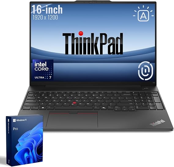 Lenovo ThinkPad E16 Business AI Laptop, 16" FHD+ Anti-Glare Touchscreen, Intel Core Ultra 7 155U, 16GB DDR5, 1TB SSD, Fingerprint, Backlit Keyboard, HDMI, 1080p Webcam, Wi-Fi 6, Windows 11 Pro