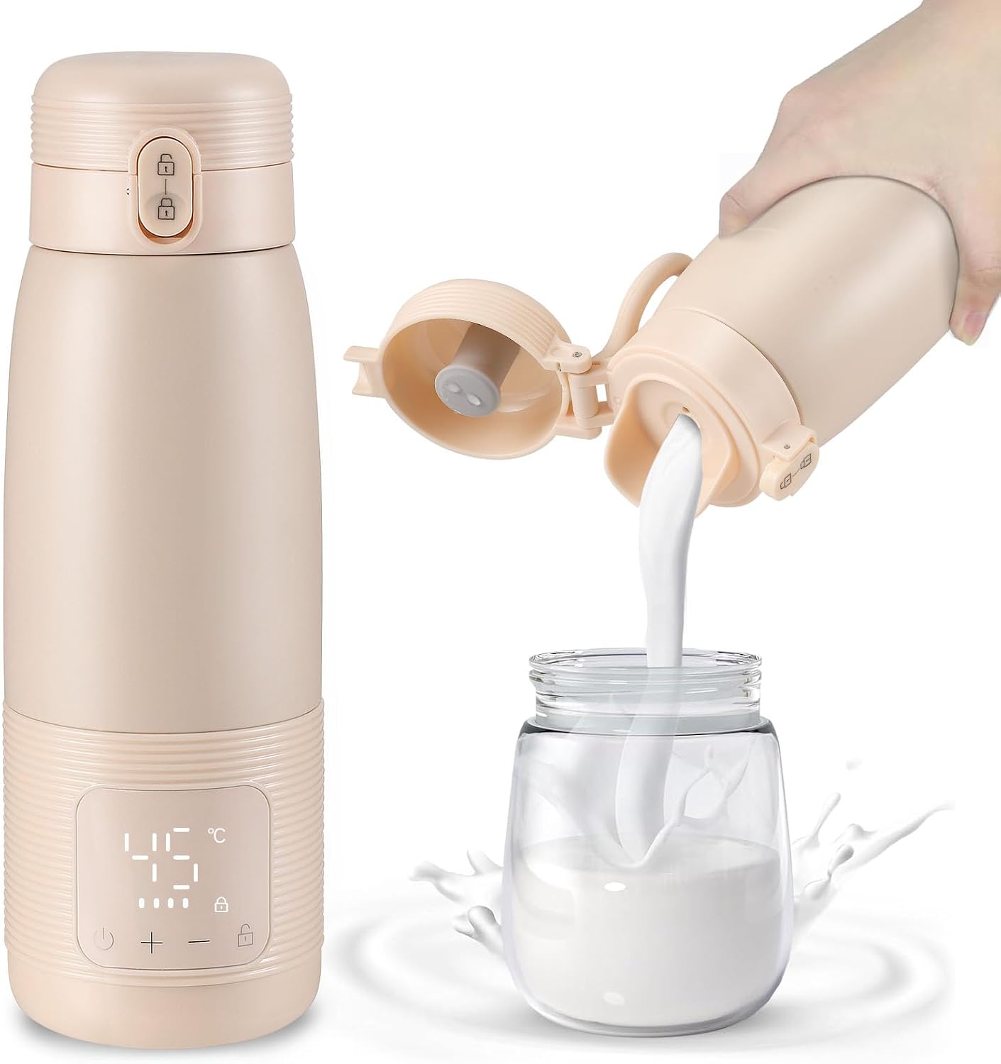 Cordless Portable Bottle Warmer, Baby Portable Milk Warmer Large Capacity 500ML, Fast Heating & Precise Temp Control for for Breast Milk Formula Milk, Rechargeable Baby Bottle Warmer for Travel (02)