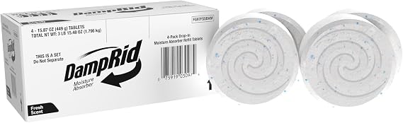 DampRid Moisture Absorber Drop-In Tablet Refill Pack, Fresh Scent, 15.8 oz., 4 Pack, Attract and Trap Excess Moisture and Eliminate Musty Odors for Cleaner, Fresher Air