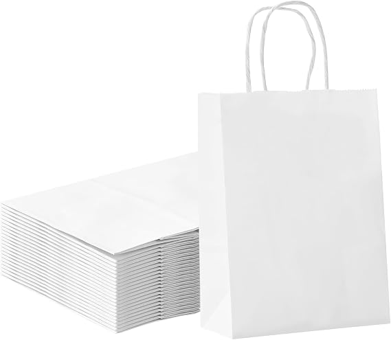 YEEHAW 100Pcs White Kraft Paper Bags with Handles 5.8x3.2x8.25 In Gift Bag