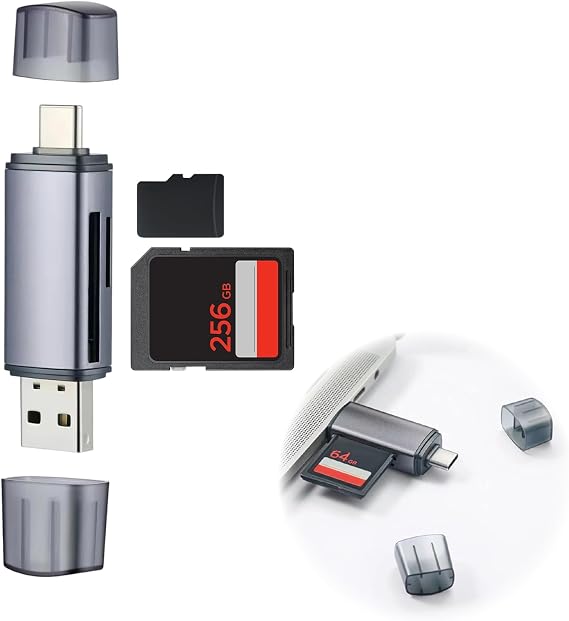 USB SD Card Reader, USB C and USB 2.0 SD Card Reader, Dual Slot Memory Card Reader for SD/F, Compatible with Laptop and Camera, Memory Card Reader, Card Adapter