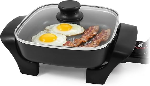 Elite Gourmet 2.5Qt Compact Nonstick Electric Skillet, 8"x8", 600W