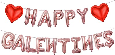 Happy Galentines Day Balloons Decorations, 16 Rose Gold Galentines Day Letters Balloons Banner with Red Heart Shaped Balloon, Pink Valentines Day Party Supplies, Happy Galentines Party Decorations