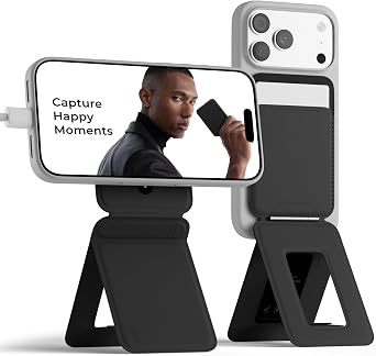 MOFT Phone Tripod Wallet for iPhone, Mulit-Angles, Lightweight & Portable Phone Stand, MOVAS Vegan Leather Magnetic Wallet, Strong Magnets, NFC Card Holder,Travel Essential, Jet Black (With Card Slot)