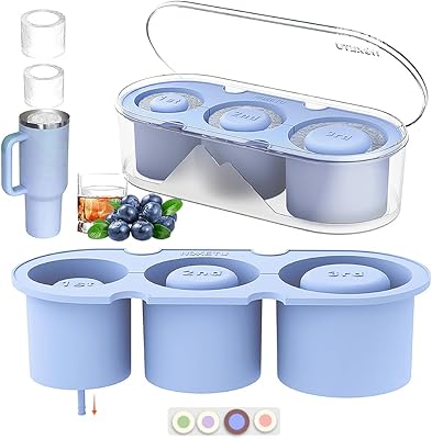 Ice Mold for Stanley Cup 3040 Oz - Easy Fill and Release Without Touching Ice, Silicone Ice Cube Tray with Clear Lid and Bin for Freezer, Whiskey, Cocktail Blue