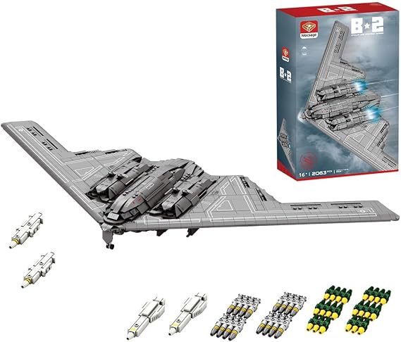 B-2 Spirit Stealth Bomber Building Set, 1/70 Scale Military Helicopter Model, 1977PCS Flying-Wing Aircraft with Display Stand, Collectible Display Model - MOC-166363