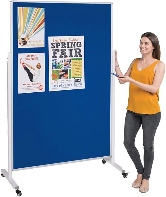 Mobile Height-Adjustable Blue Felt Noticeboard | 180 x 120 cm