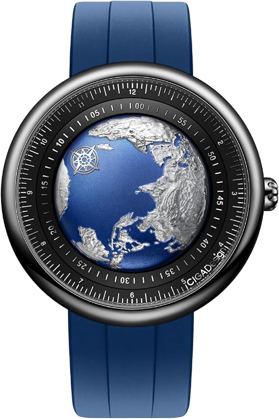 CIGA Design Mechanical Automatic Watch Blue Planet U Series Stainless Steel/Titanium/Ceramics Case Sapphire Crystal Fluororubber/Ceramics Strap Watches Gifts for Men and Women