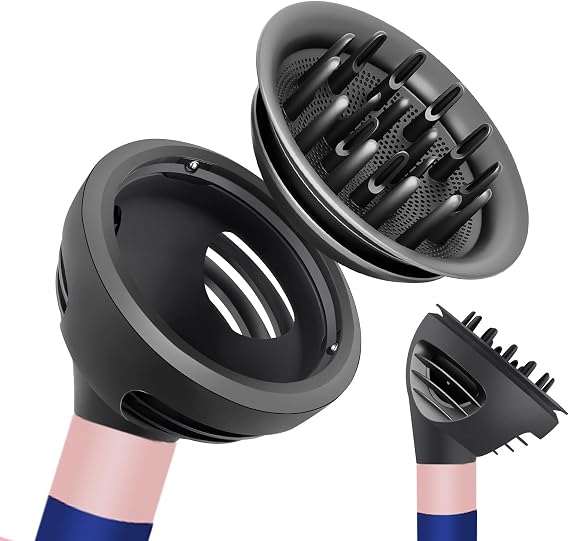 Wave Curl Diffuser for Dyson Airwrap, Dual Air Dome and Diffuser Mode, Hair Diffuser Attachment for Styling, Volume Up, Hair Drying, Black