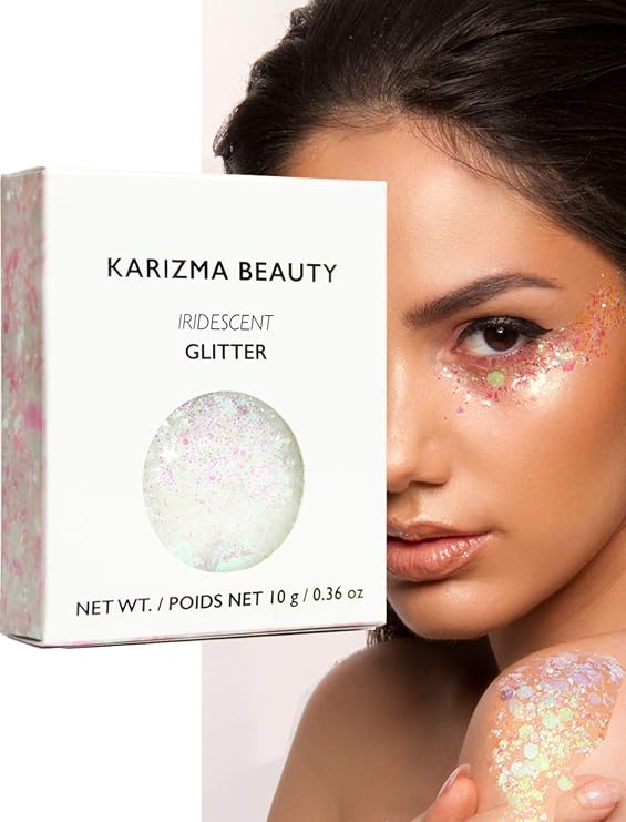 KARIZMA Iridescent Glitter. 10g Chunky Face, Hair, Eye and Body for Women. Rave, Festival Accessories, Cosmetic Makeup. Loose Glitter Set
