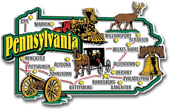 Pennsylvania Jumbo State Magnet by Classic Magnets, 4.3" x 2.7", Collectible 3D Rubber Vintage-Style Souvenirs and Gifts Made in the USA