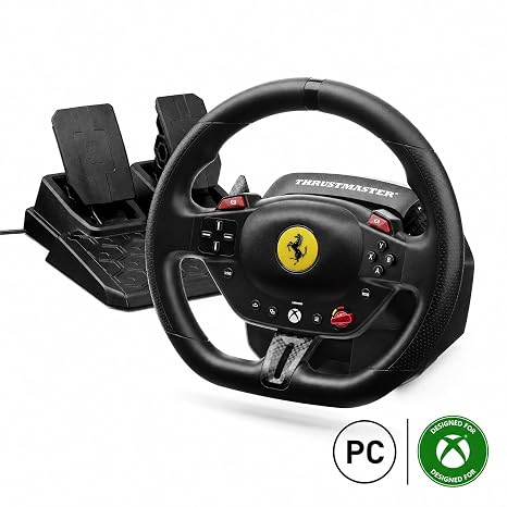 Thrustmaster T98 Ferrari 296 GTS - Racing Wheel and Pedal Set - XBOX & PC | Beginner racing wheel, officially licensed by Ferrari, linear resistance, automatic return to centre, paddle shifters
