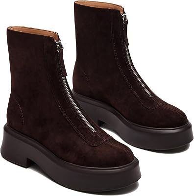 Womens Suede Platform Ankle Chelsea Boots - Comfortable, Casual, Chunky Low Heel, Front Zipper