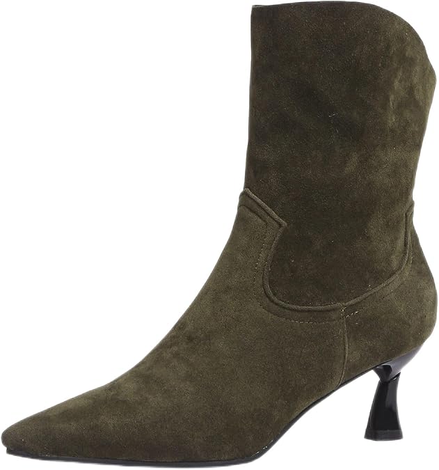 Women Pointed Toe Kitten Heel Ankle Boots Faux Suede Pull on Booties Fashion Dress Shoes