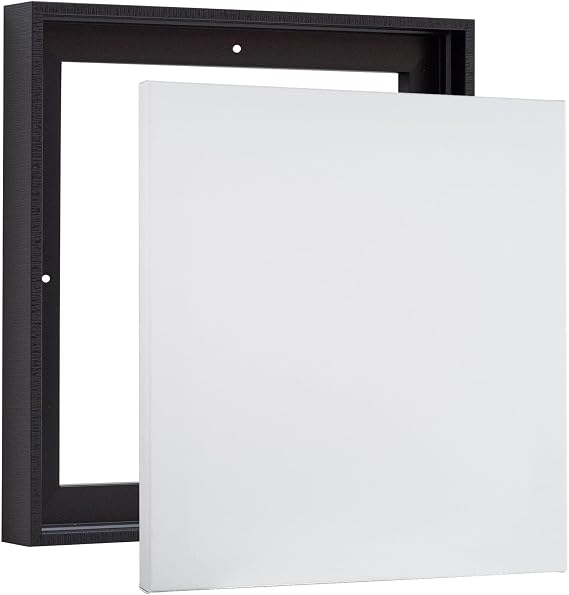 PIXY CANVAS Value Pack of 20x20 Stretched Canvas 3/4 (0.75) inch deep and Floater Frame for Your Paintings/Artwork/Wall Art/Wall Decor (Black Stripe, 20 x 20 inch, Square)