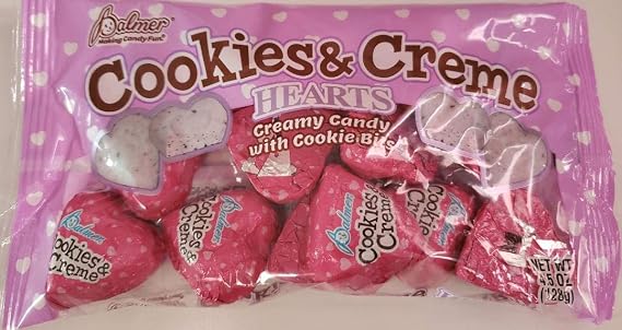 Palmer Cookies & Creme Hearts, white chocolate with cookie bits Valentines 4.5oz bag