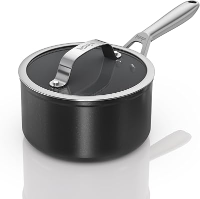 Ninja ZEROSTICK Ceramic Pro 20 cm Saucepan with Glass Lid, Scratch Resistant, Made PTFE-Free, All Hob Compatible, Black, CW30220UK