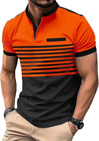 Mens Striped Shirt,Short Sleeve Crewneck Casual Tee Shirts - Stripe Printed Pullover Fashion Top for Dating