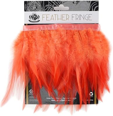 ZUCKER Rooster Saddle Feather Fringe Trim - 1 yd Rose Costume Sewing Craft Supplies - Hot Orange