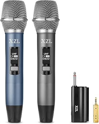 XZL Professional Wireless Microphone for Karaoke Singing, Two Rechargeable UHF Microphones with 14 Receiver, Plug-and-Play for Stage Performance, Lecture, Wedding Host, Church, PA System