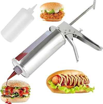 650ML Professional Quantitative Sauce Dispenser, Hamburger Sauce Gun, Condiment Dispenser Mustard Vinegar Pump, Tomato Sauce Gun, Salad Sauce Gun, Squeeze Applicator for Kitchen