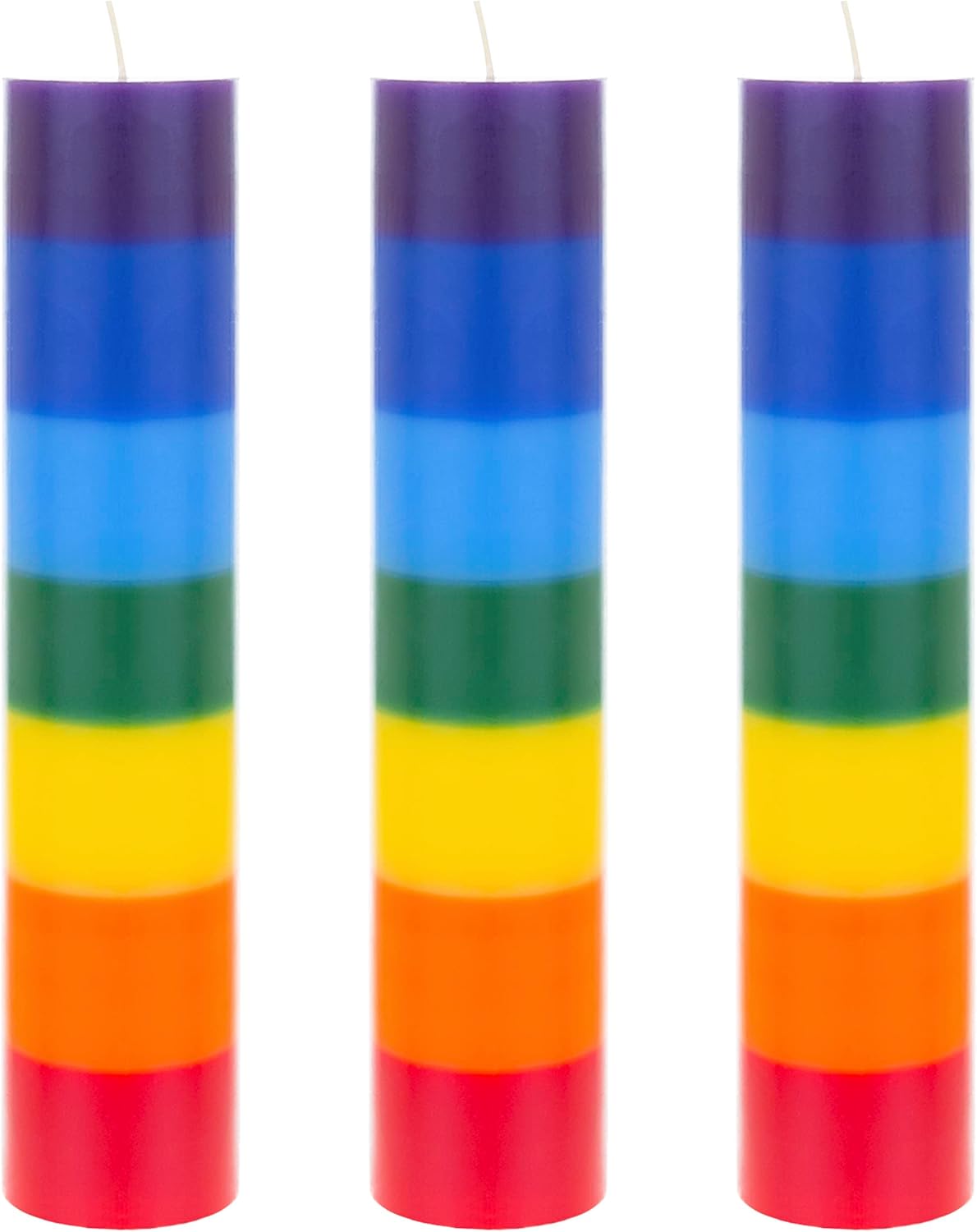 Mega Candles 3 pcs Unscented Multi Color Solid Pillar Chakra Candles, Hand Poured Premium Wax Candle 2 Inch x 9 Inch, 100% Cotton Wick, Positive Healing Energy, Meditation, Relaxation, Reiki, Yoga